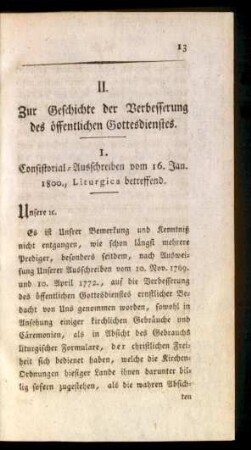 II. Zur Geschichte der Verbesserung des öffentlichen Gottesdienstes