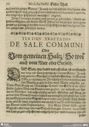 Tertius Tractatus. De Sale Communi Oder Vom gemeinen Saltz/ So wol auch vom Meer oder Seelaltz.