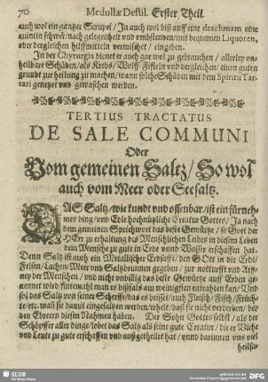 Tertius Tractatus. De Sale Communi Oder Vom gemeinen Saltz/ So wol auch vom Meer oder Seelaltz.