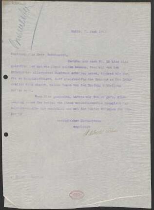 Brief an Willy Burmester : 07.06.1911