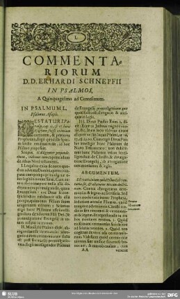 Commentariorum D. D. Erhardi Schnepfii In Psalmos. A Quinquagesimum ad Centesimum