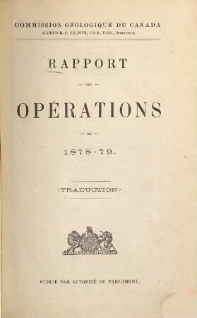 Rapport des opérations : traduction. 1878/79. [ca. 1880]