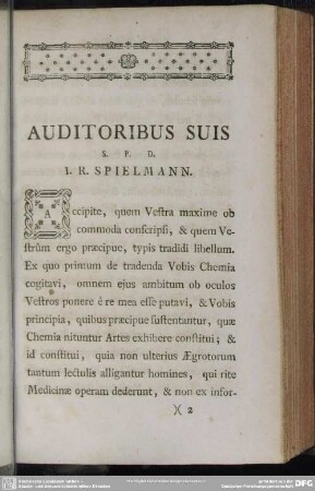 Auditoribus Suis S. P. D. I. R. Spielmann
