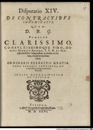 Classis I. disp. XIV. de contractibus innominatis