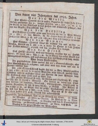 Von dennen vier Jahrszeiten des 1792. Jahrs.