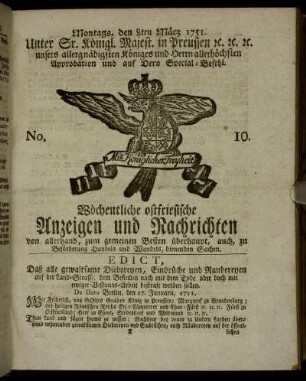 No. 10. Montags, den 8ten März 1751.