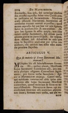 1024-1031, Articulus V. [VI.] Qua sit materia & forma Sacramenti Matrimonii?