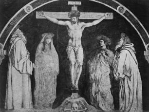Kreuzigung mit Maria, Johannes, heiligem Benedikt und heiligem Romualdus