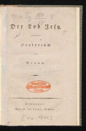 Der Tod Jesu : Oratorium