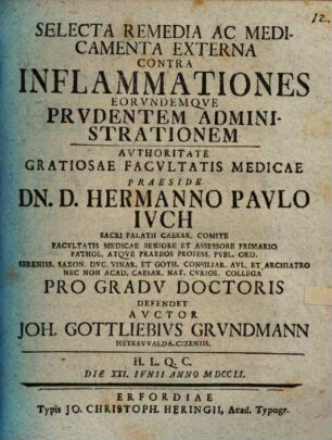 Selecta remedia ac medicamenta externa contra inflammationes