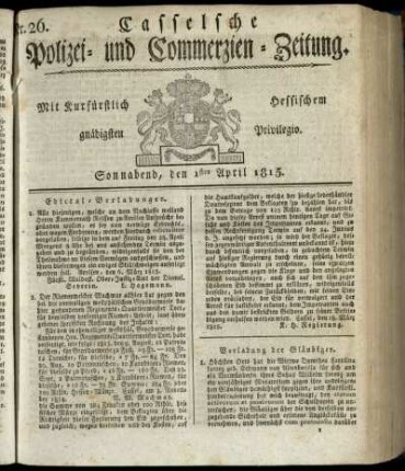 Nr. 26, Sonnabend, den 1sten April 1815