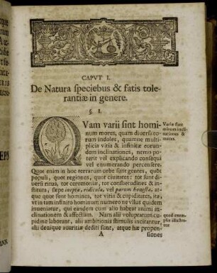 Caput I. De Natura speciebus & fatis tolerantiæ in genere.
