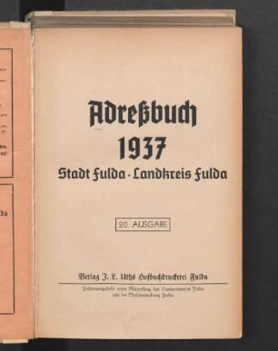 1937: Adreßbuch Stadt Fulda, Landkreis Fulda