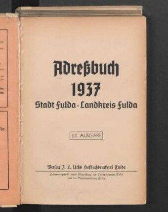 1937: Adreßbuch Stadt Fulda, Landkreis Fulda
