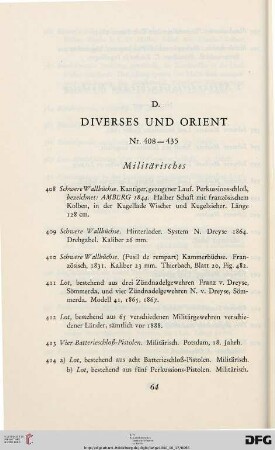 D Diverses und Orient: Militärisches (Nr. 408-435)