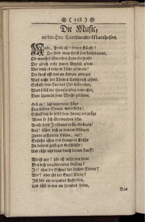 Die Music, an den Hrn. Capellmeister Mattheson.
