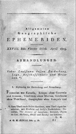 Ueber Louisiana dessen Entdeckung, Lage, Beschaffenheit und Gränzen / D.