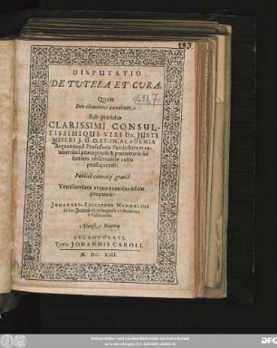 Disputatio De Tutela Et Cvra