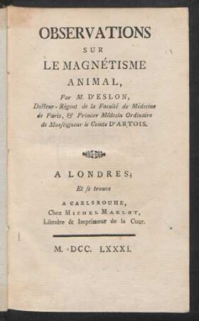 Observations Sur Le Magnétisme Animal