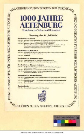 Originaltitel: 1000 Jahre Altenburg Sozialistisches Volks- und Heimatfest Sonntag, den 11. Juli 1976