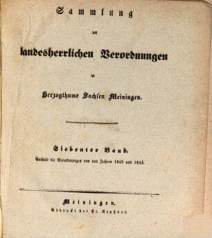 Sammlung der landesherrlichen Verordnungen im Herzogthum Sachsen-Meiningen, 7. 1843/44