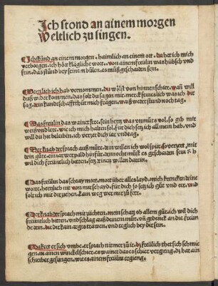 Lied 'Ich stond an ainem morgen. Weltlich' (Einblattdruck)