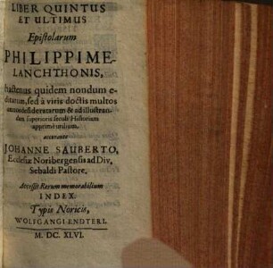 Epistolarum Ph. Mel. liber ..., Liber quintus