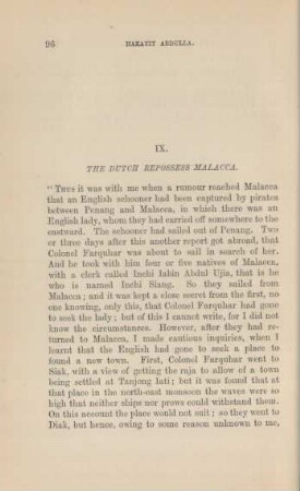 IX. The dutch repossess Malacca