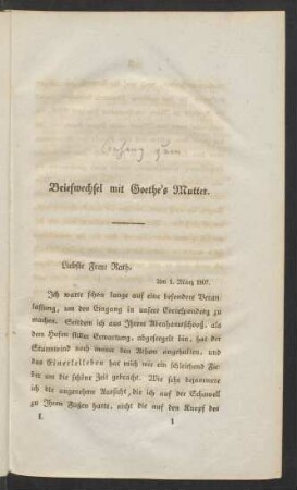 Briefwechsel mit Goethe's Mutter.