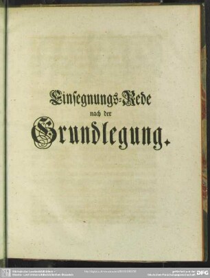 Einsegnungs-Rede nach der Grundlegung