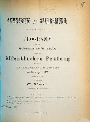 Programm : für das Schuljahr .., 1878/79