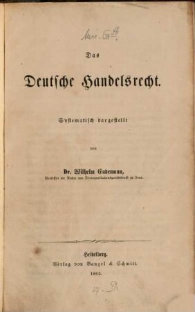 Das Deutsche Handelsrecht : systematisch dargestellt