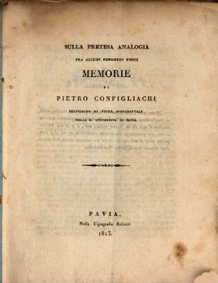 Sulla pretesa analogia fra alcuni fenomeni Fisici