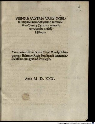 Viennae ... a Sultano Saleymano ... obsessae Historia