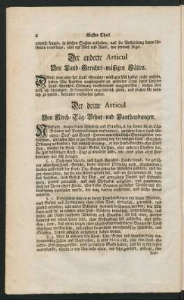 Der anderte Articul Von Land-Gerichts-mässigen Fällen.