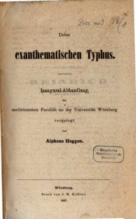 Ueber exanthematischen Typhus