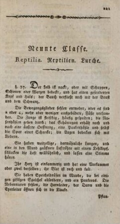 Neunte Classe. Reptilia. Reptilien. Lurche