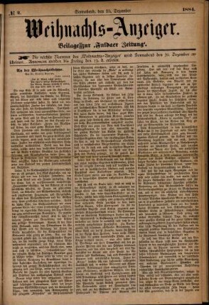 Ausgabe vom Samstag, den 13. Dezember 1884.