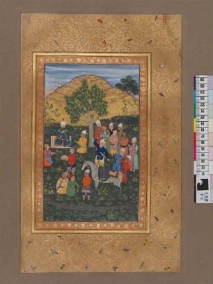 Illustration: Šāh Ismāʽīl mit Gefolge in einer Landschaft