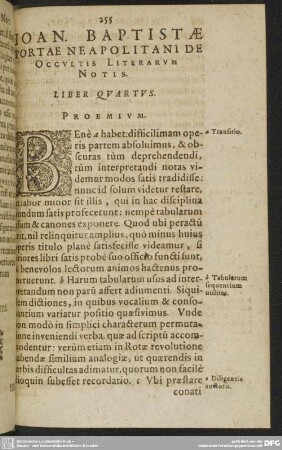IOAN. BAPTISTAE PORTAE NEAPOLITANI DE Occvltis Literarvm Notis. LIBER QVARTVS.