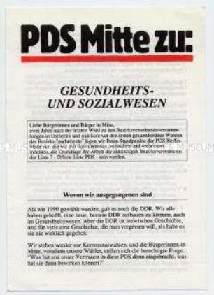 Flugschrift der PDS Berlin-Mitte zu Problemen der Gesundheits- und Sozialpolitik