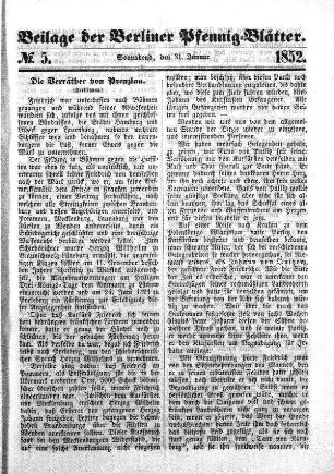 Beilage: No. 5, Sonnabend, den 31. Januar
