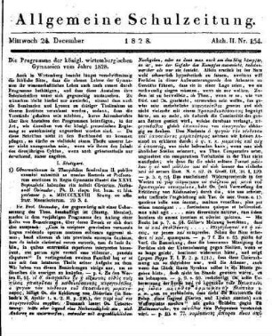 Die Programme der königl. wirtembergischen Gymnasien vom Jahre 1828