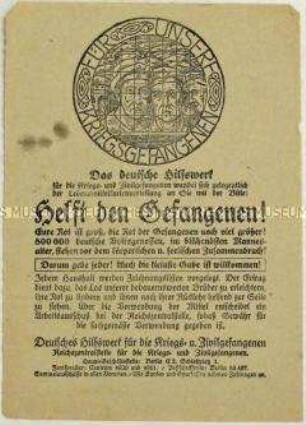 Spendenaufruf vom Deutschen Hilfswerk für Kriegs- und Zivilgefangene