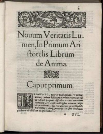 Novum Veritatis Lumen, In Primum Aristotelis Librum de Anima.