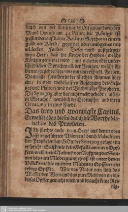 Das drey und zwantzigste Capitul. Erweiset eben dieses durch die Worthe Malachiae des Propheten