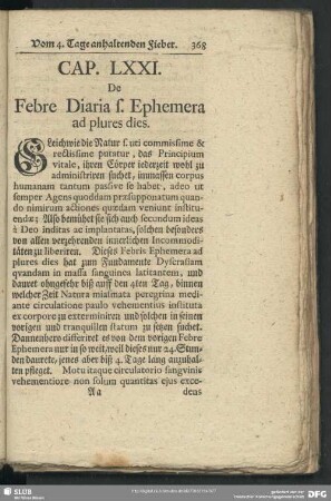 Cap. [LXX.] De Febre Diaria s. Ephemera ad plures dies