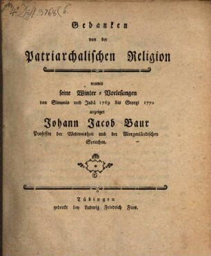 Gedanken von der patriarchalischen Religion