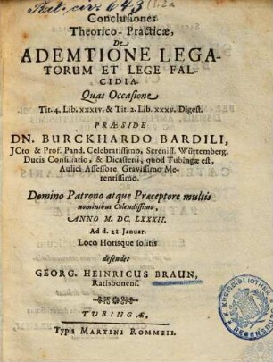 Conclusiones theorico-practicae, de ademptione legatorum et lege falcidia