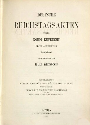 Deutsche Reichstagsakten. 4, Deutsche Reichstagsakten unter König Ruprecht ; Abt. 1: 1400 - 1401